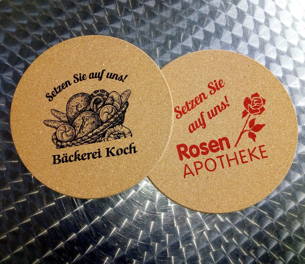 Untersetzer aus Kork, Korkuntersetzer - mit Logo bedruckt, Werbeartikel